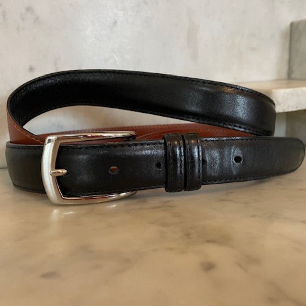 J. HILBURN Leather Black Belt Silver Hardware Genuine Italian Calfskin 42